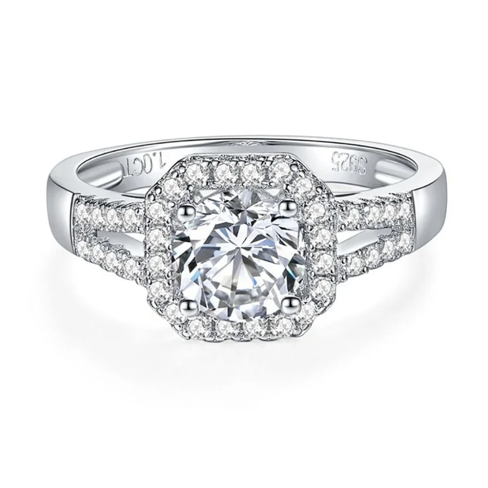 Certified 1ct. t.w. Moissanite Diamond Square Halo Wedding Engagement Ring NEW